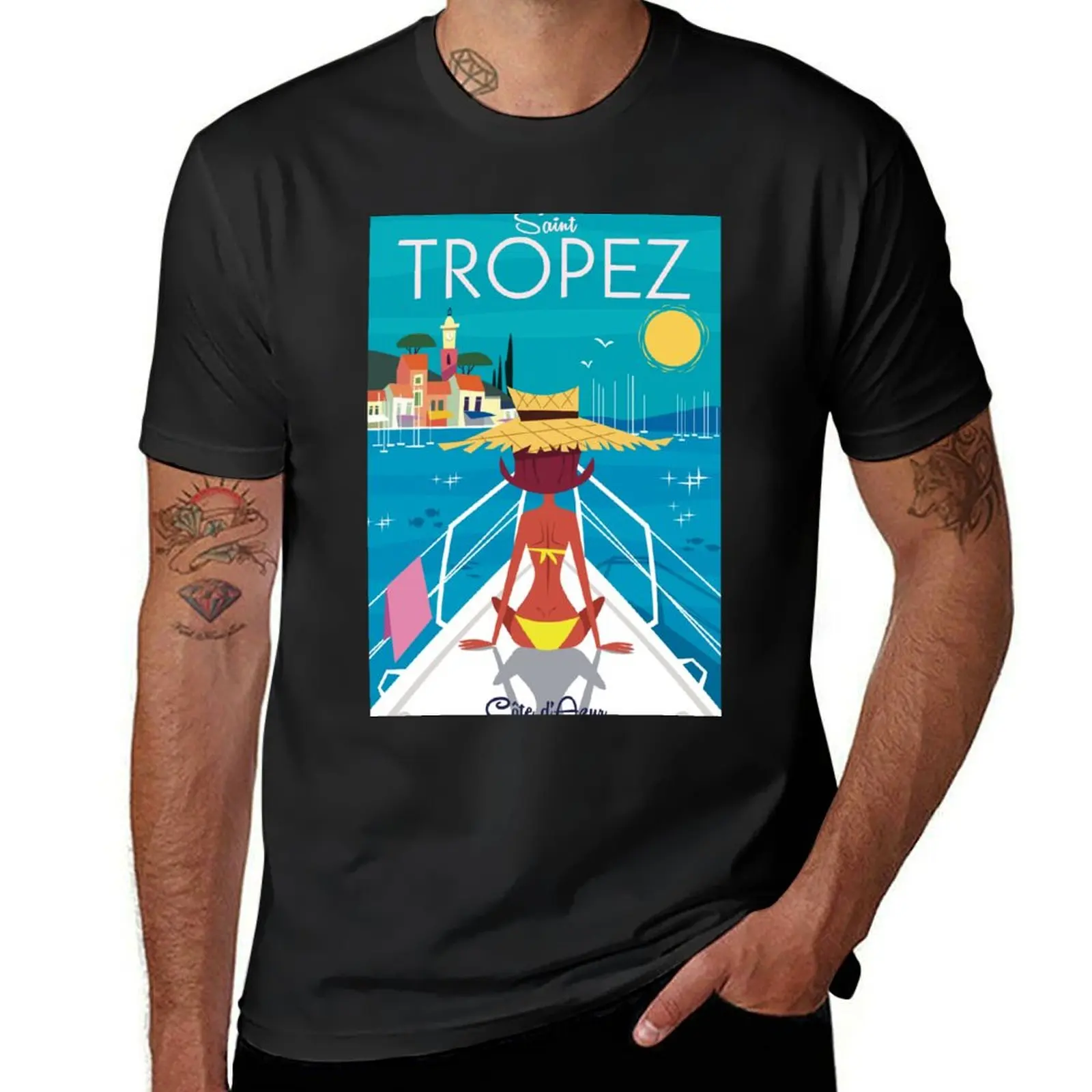 St Tropez poster T-Shirt plus size tops customizeds T-shirt men