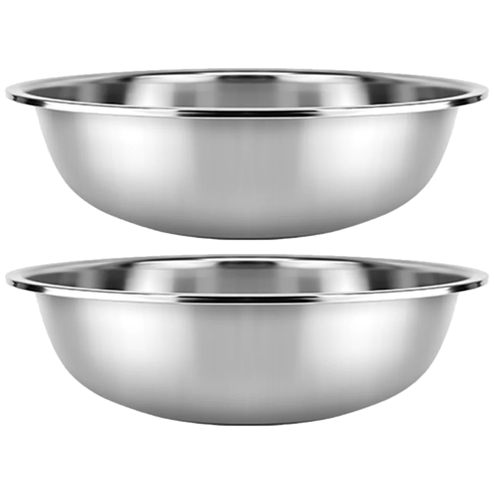 

2 Pcs Stainless Steel Vegetable Basin Kitchen Large Mixing Bowl Extra Big Metal Salad Bowls Round Vegetables