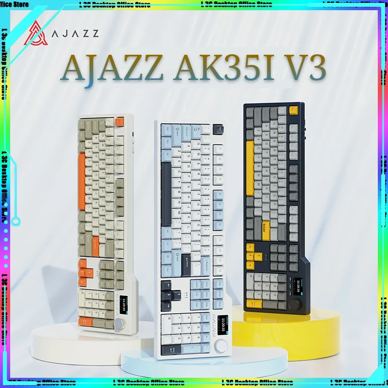 AJAZZ AK35I V3 Customized Mechanical Keyboard 104 Key Tri-mode Gaming Keyboard Wireless Bluetooth Gasket RGB TFT Screen NKRO PC