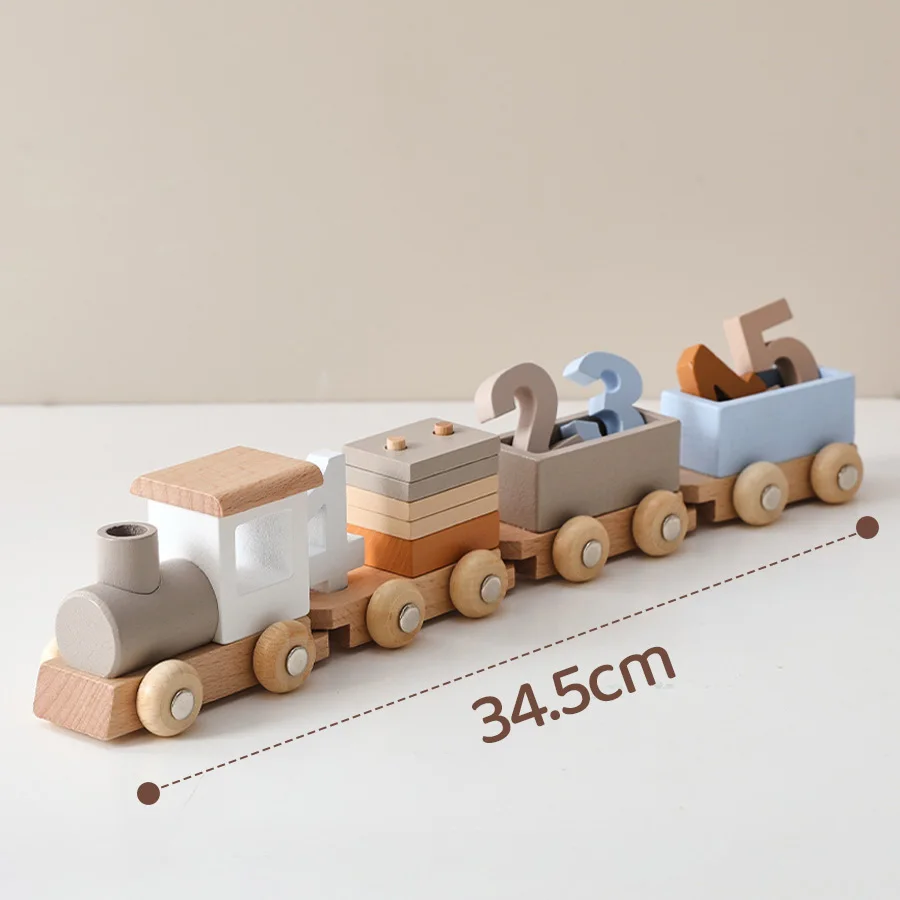 Montessori Wooden Train Set for Baby Toys with Numbers and Blocks Train Toy Hands-on Queuing Ability Educational Children Gift
