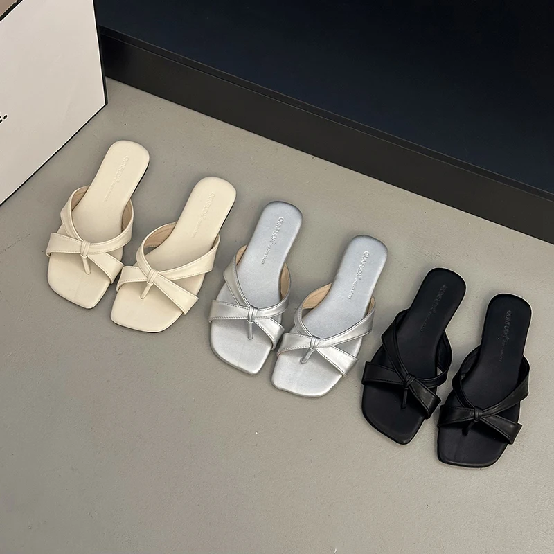 

Fashion Soft Leather Open-toe Cool Drag Women's Summer Wear New Flat Flip Slippers