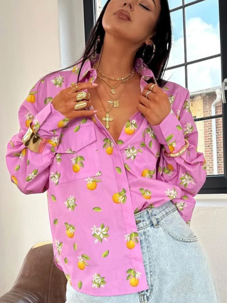 Tossy Printed Casual Fashion Women's Shirt Turn-Down Collar Long Sleeves Pocket Loose Contrast Clothes For Women Autumn Shirts