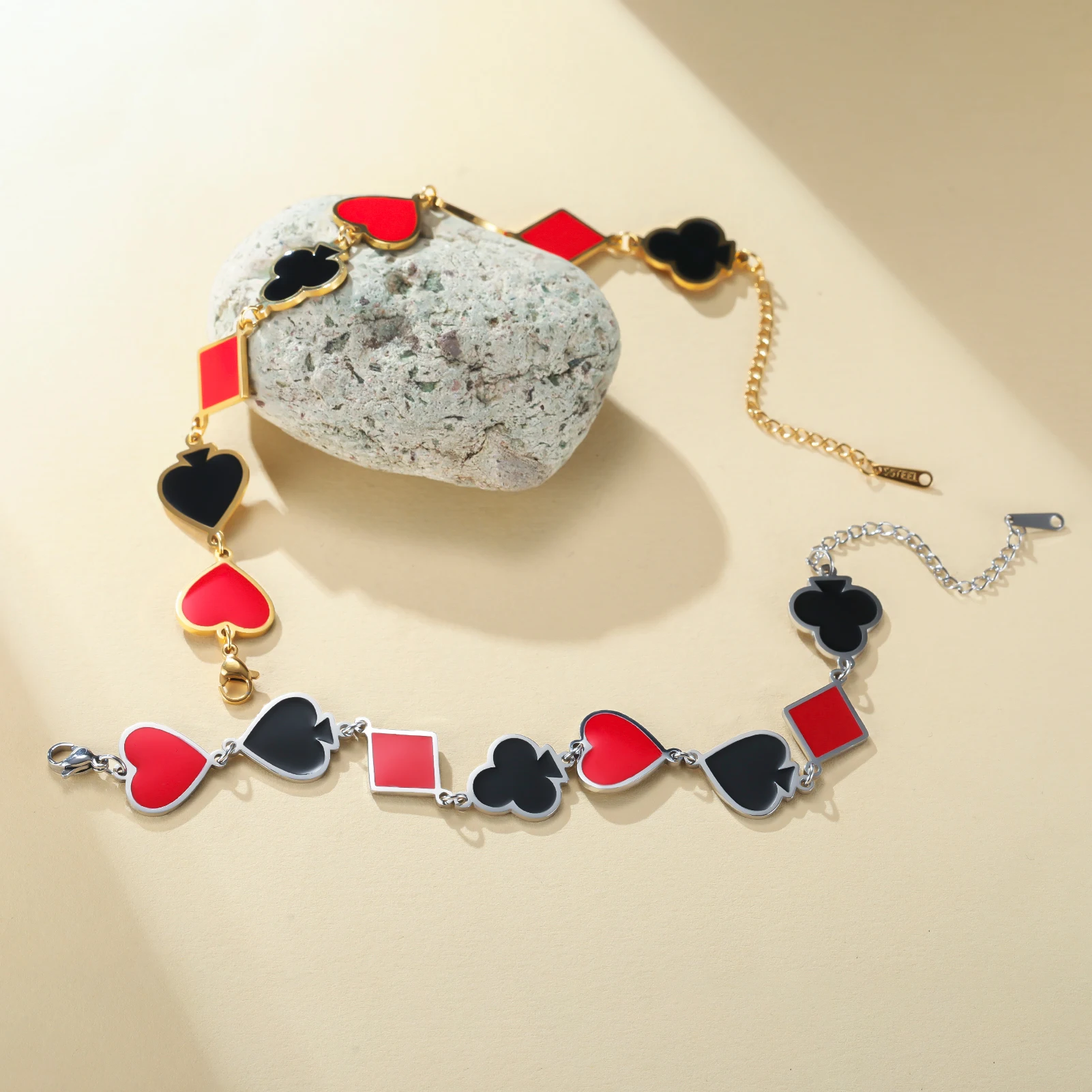 1pc Playing Card Enamel Bracelet  Stainless Steel Bracelet Fun Card Element  Chain Unique Jewelry Gift for Women Man Wholesale