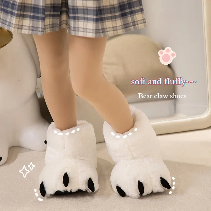 Autumn and Winter Cute Plush Bear Paw Shoes Cartoon Figure Couple Warm Cotton Shoes Men and Women's Home Indoor Slippers