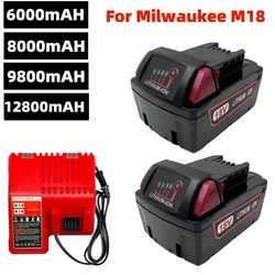 สำหรับแบตเตอรี่เครื่องมือ M18 milwaukee เครื่องชาร์จ BR XC 18V M18B5 6000mAh 9800mAh 12800mAh 48-11-1860แบตเตอรี่18650ในตัว