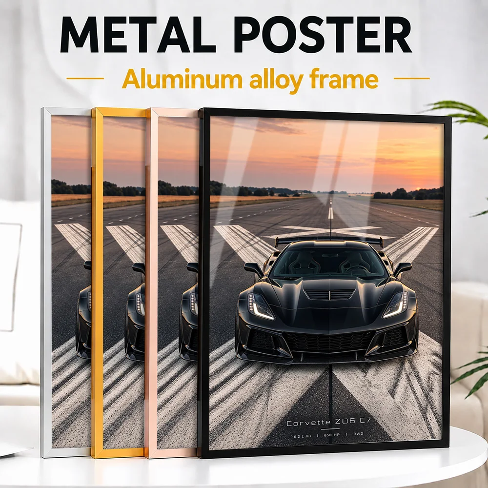 American Corvette Z06 C7 Black Sports Car Framed Metal Poster Personalized Precision Machine Wall Art Ideal For Collector Den