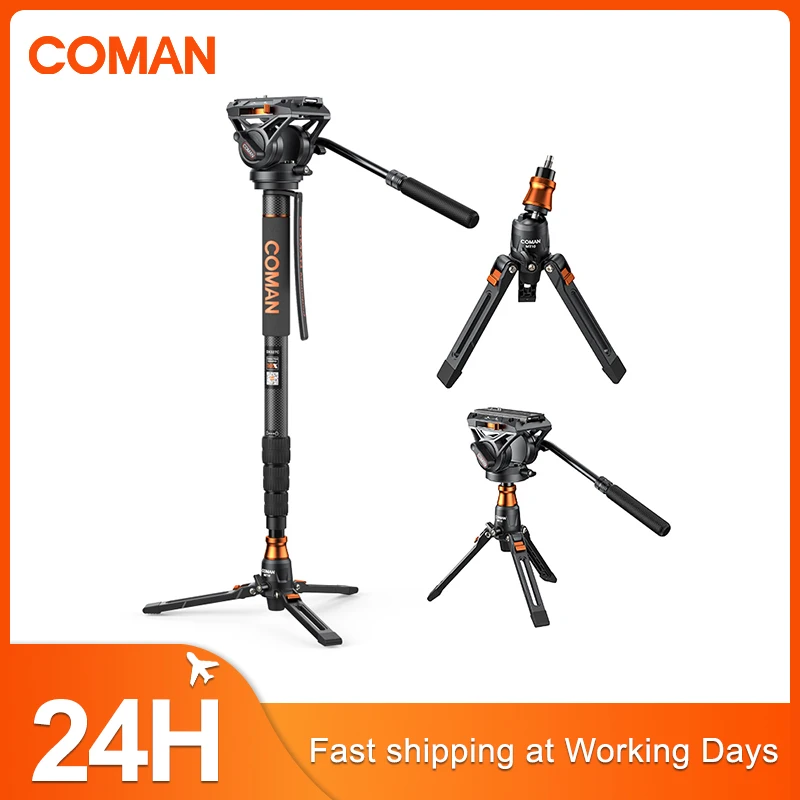 Профессиональный видеомонопод COMAN DX327CQ6 с флюидной головкой Q6, телескопическая подставка-штатив для путешествий, ручной монопод для DSLR-камер