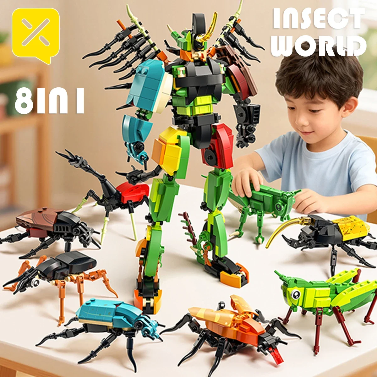 

Creative 699PCS DIY Model Bricks 8-in-1 Transformable Insect Mantis Robot Building Blocks Educational STEM Toys for Kids Adults