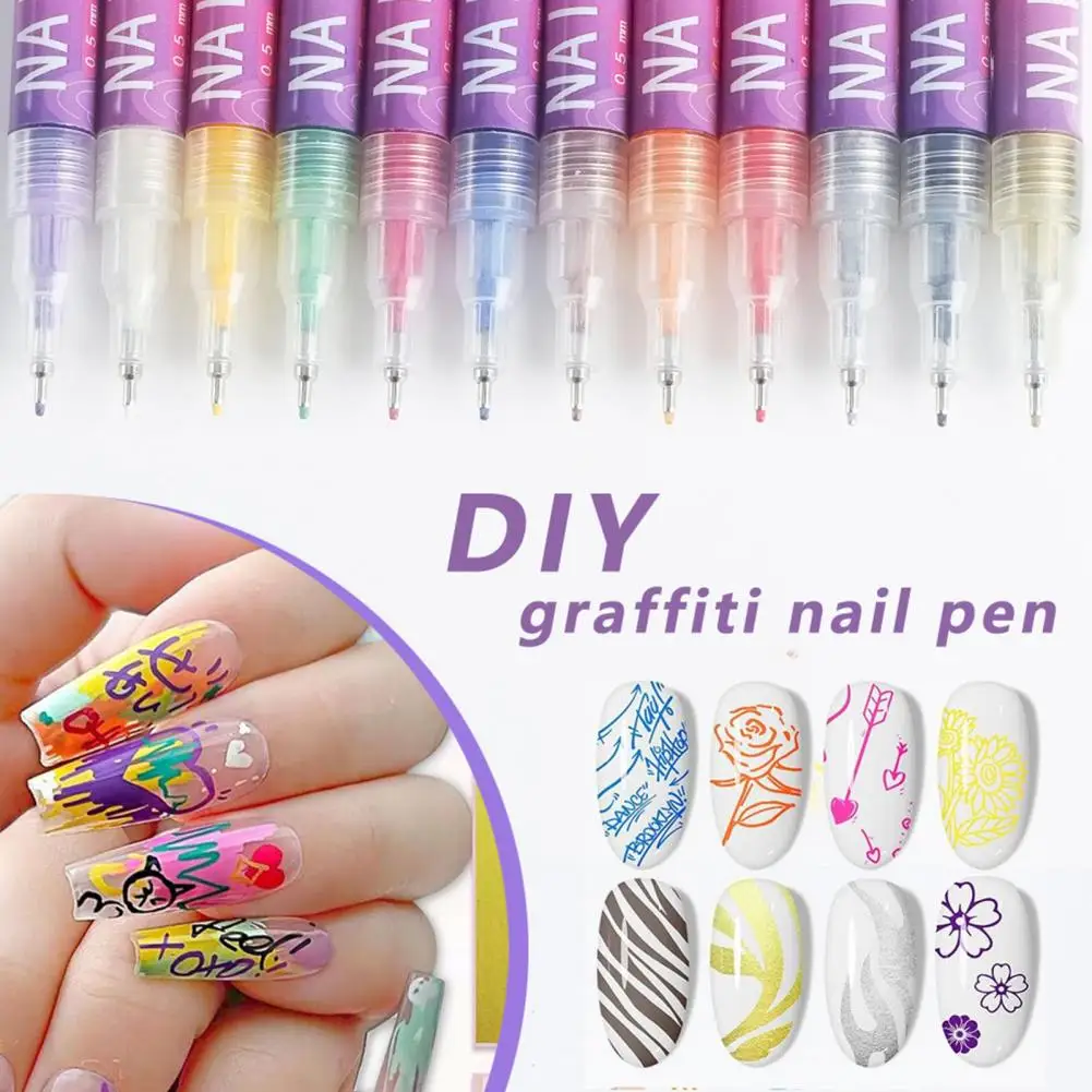 Zestaw 12 profesjonalnych pisaków do zdobienia paznokci DIY, markery do rysowania na paznokciach żelowych, szybkoschnące pisaki z precyzyjnymi końcówkami 0,5 mm