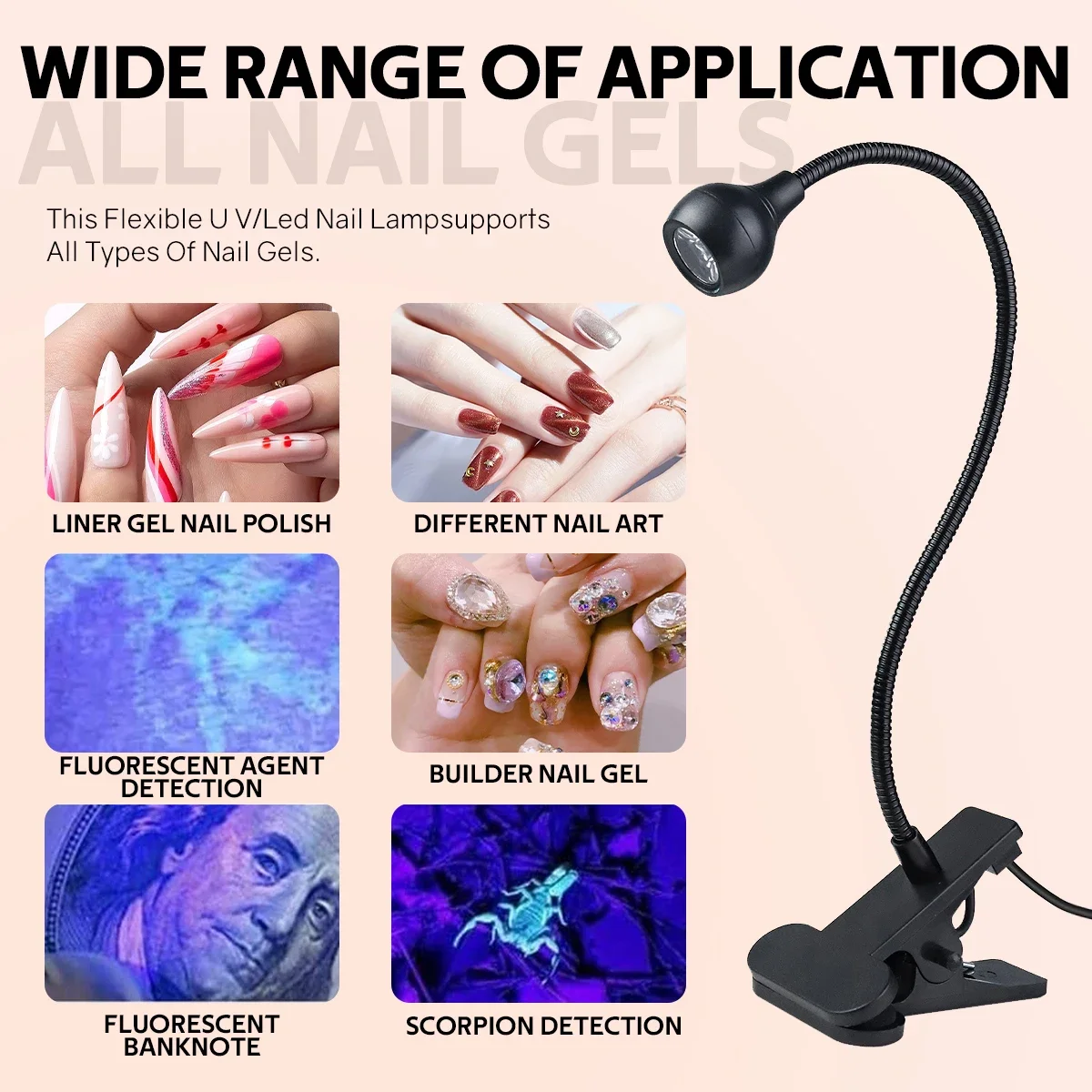 LED UV Nail Lamp For Drying Gel Nails Polish Clip-On Flexible Desk Mini Portable USB Nail Lamp UV Light Dryer For Manicure Salon