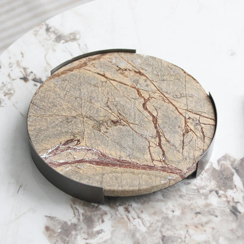 

Мраморный металлический каркас в стиле ваби-саби, круглый поднос для дома, отеля, ванной комнаты, спальни, поднос для хранения ароматерапии, украшения, украшения