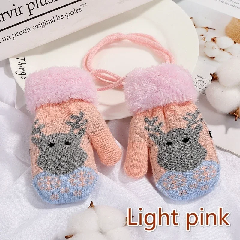 1pair winter gloves Christmas Elk Deer Knitted Thicken Warm Gloves Full Finger Mittens for 1-3year Old  child