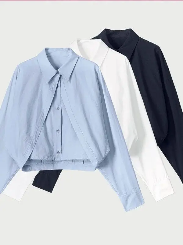 

Модная женская рубашка с длинным рукавом, дизайн Весна 2026, приталенная, с отложным воротником, универсальная, омолаживающая, повседневная, свободного кроя