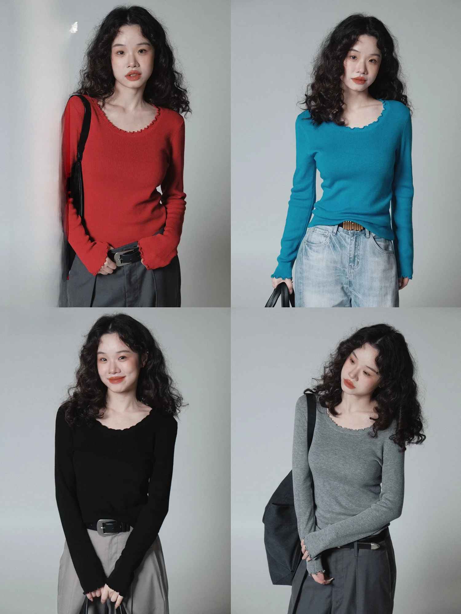 

Мягкая шерстяная вязаная футболка с длинным рукавом и круглым вырезом Ivy Yang, с деревянным узором, облегающая, базовый слой, повседневная, весна 2026