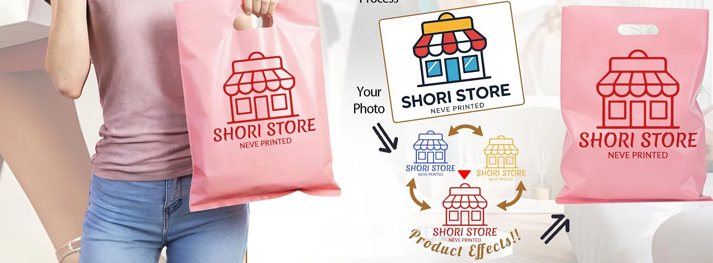 100 Stück individuelle Einkaufstüten aus Kunststoff mit Logo, personalisierte Geschenktüte für kleine Unternehmen, Verpackungen, Einzelhandel, Messen, Veranstaltungen, Partys – Detail 3