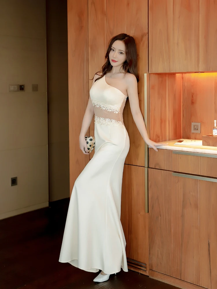 Платье без рукавов highendeveningdresselessslim Fit Singleshoulderlong Fishtail Noblebanquetcar, характерное сексуальное платье для похудения