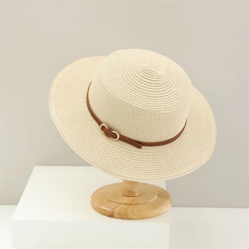 USPOP Summer 2-pieces Straw Hat and Bag Women French Flat Straw Hat with BeltLarge Capacity Straw Tote Bag for Beach Vacation