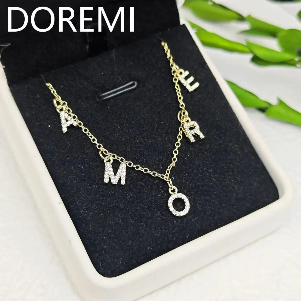 

DOREMI 6mm Pave Crystal Letter Dangle Necklace DIY letters Charms Jewelry AMORE Name Custom Birthstone Necklace