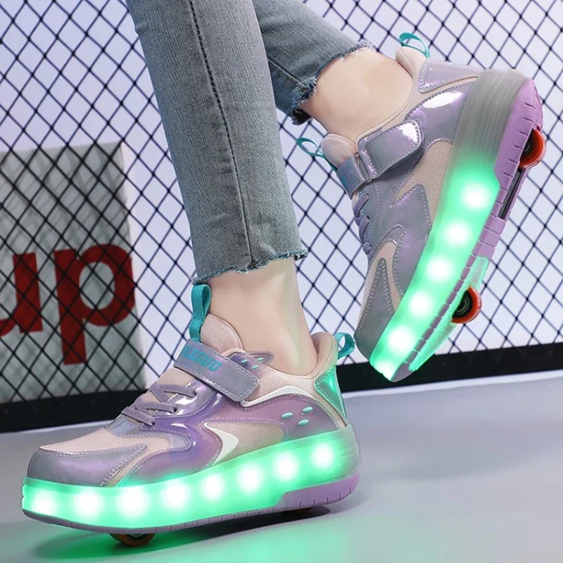 Zapatos de Skate en línea para niños, zapatos de patinaje sobre ruedas de velocidad con 2 ruedas, zapatos de patinaje ligeros con carga, zapatillas con ruedas voladoras