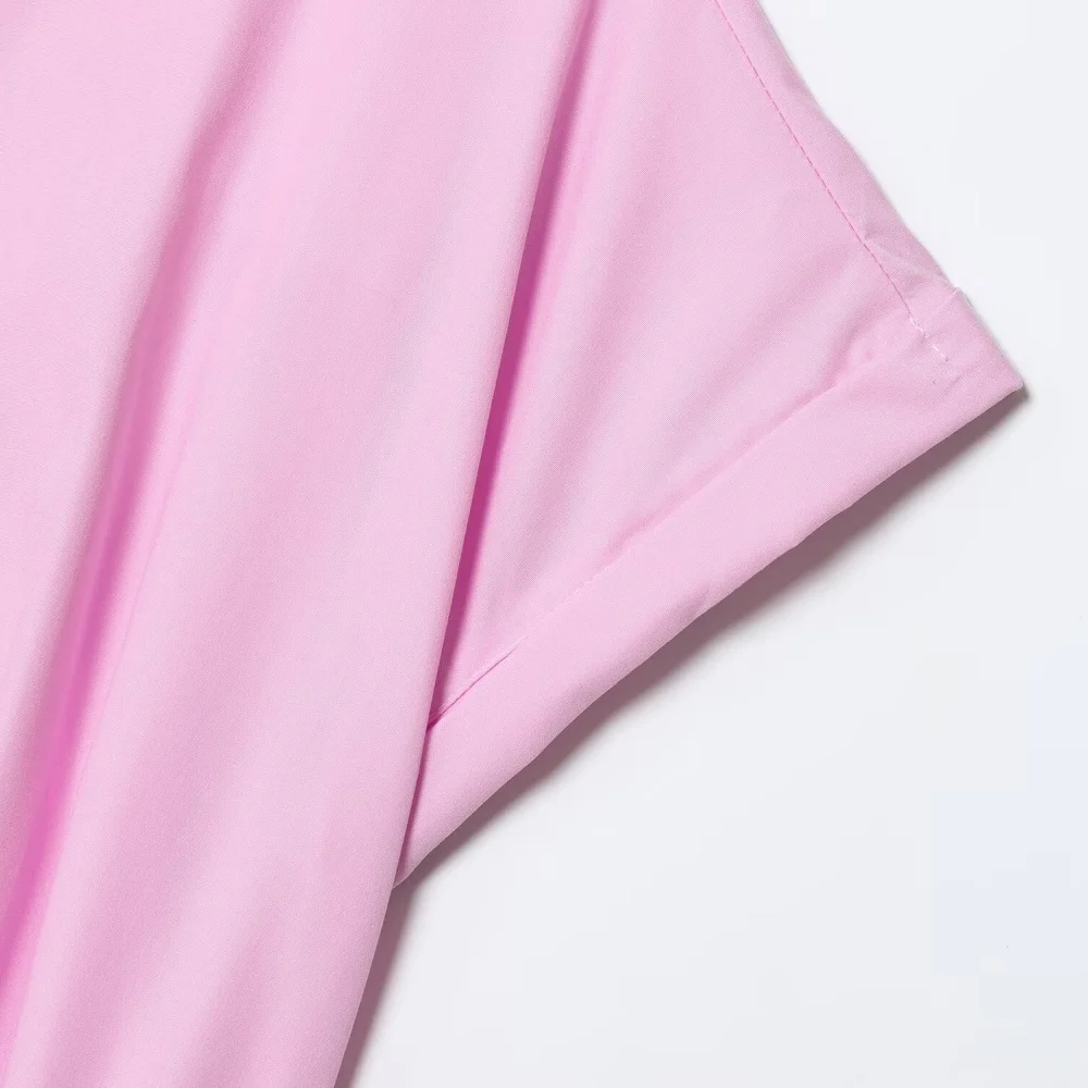 فستان نسائي جديد بقصة ضيقة وزخرفة حافة مطوية، يتميز بياقة بأكمام قصيرة مع حزام وفستان #5