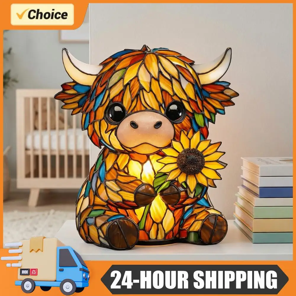 LED 3D Animal Night Lamps USB Handcrafted Stained Glass Night Light Resin Animal Ornament Light for Living Room Desk Decor