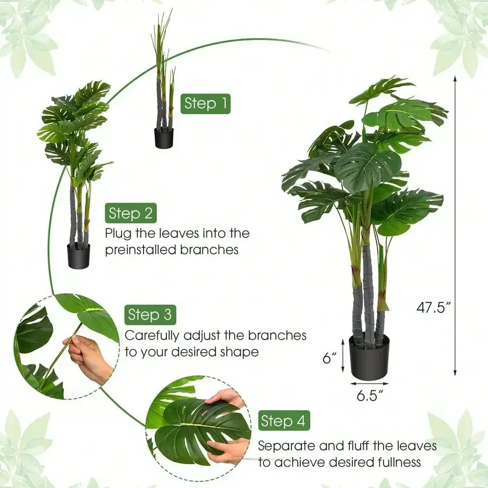 

4 FT Artificial Tree Artificial Monstera Palm Tree Fake Plant for Indoor Outdoor