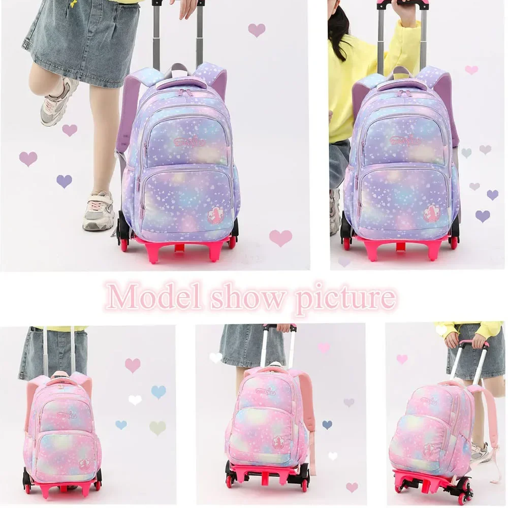 2025 New Trolley Backpack School Students Bags Rolling Bookbag Cute Girls Back Pack with Wheels Schulrucksack Mochila Ruedas