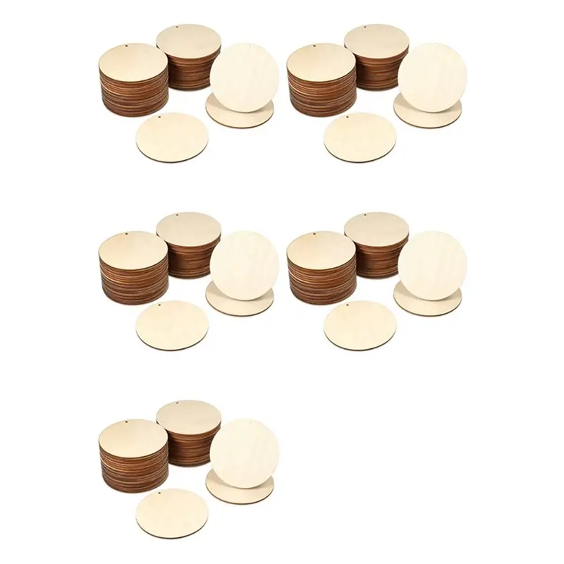 

【ALLOWANCE】250 Pieces Wood Circles Unfinished Round Cutouts Pre-Drilled Tags Slices Blank Wooden Discs With Holes Pendants (4 In