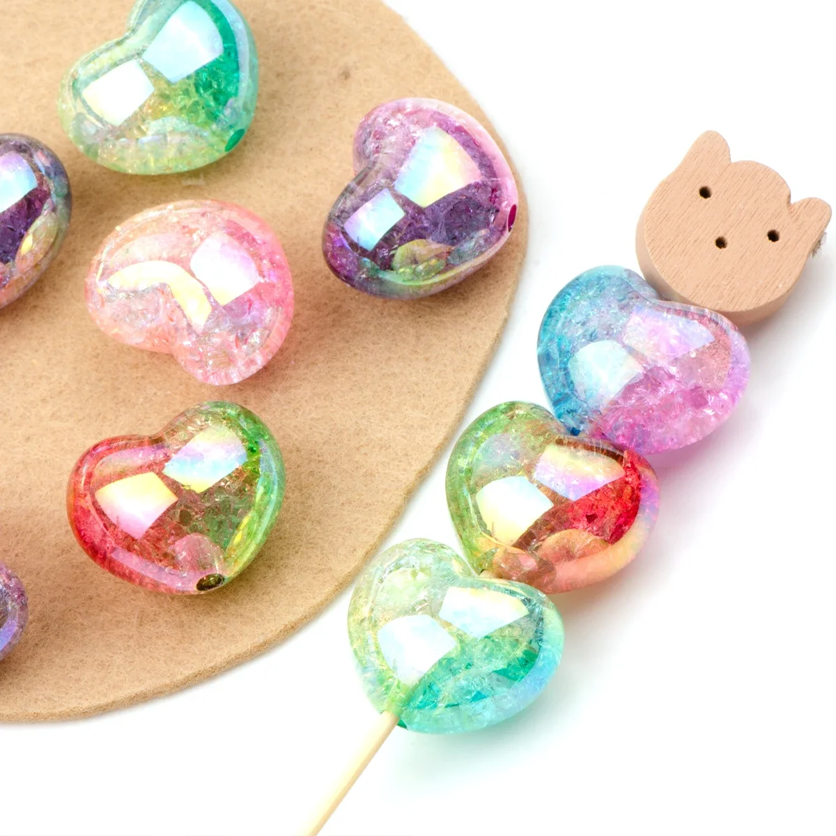 2.2mm Gradient Multicolor Big Heart Vertical Hole Resin ABS Loose Beads for Jewelry Making and Decoration DIY Accessories