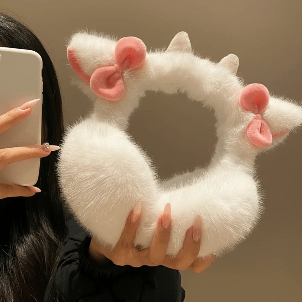 

Soft Little Lamb Horns Earmuffs Small Bow-knot cartoon Winter Ear Warmer Comfortable To Wear Foldable Cold Protection Earflaps