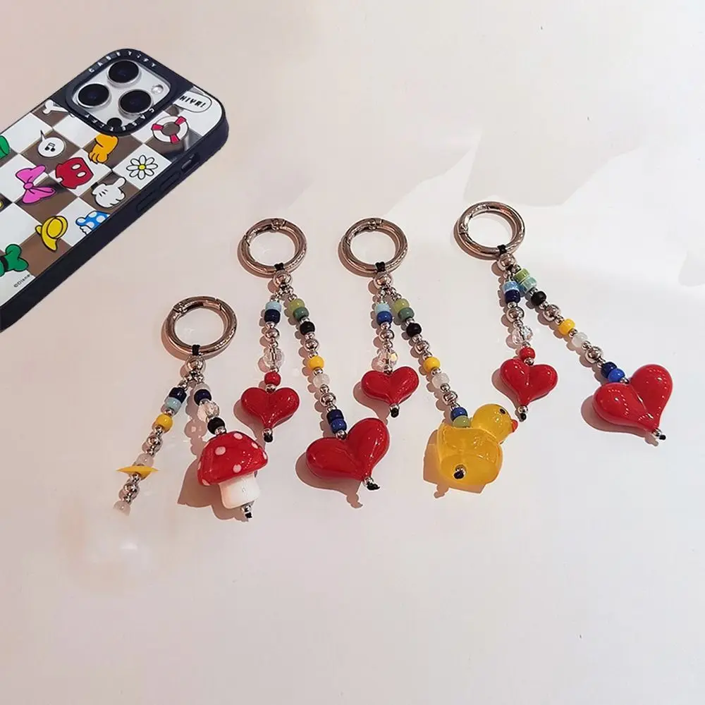 

Simulation Big Heart Keychain Love Heart Double Love Bag Charm Duck Pendant Glass Rice Beads Yellow Duck Billiards Beads Keyring