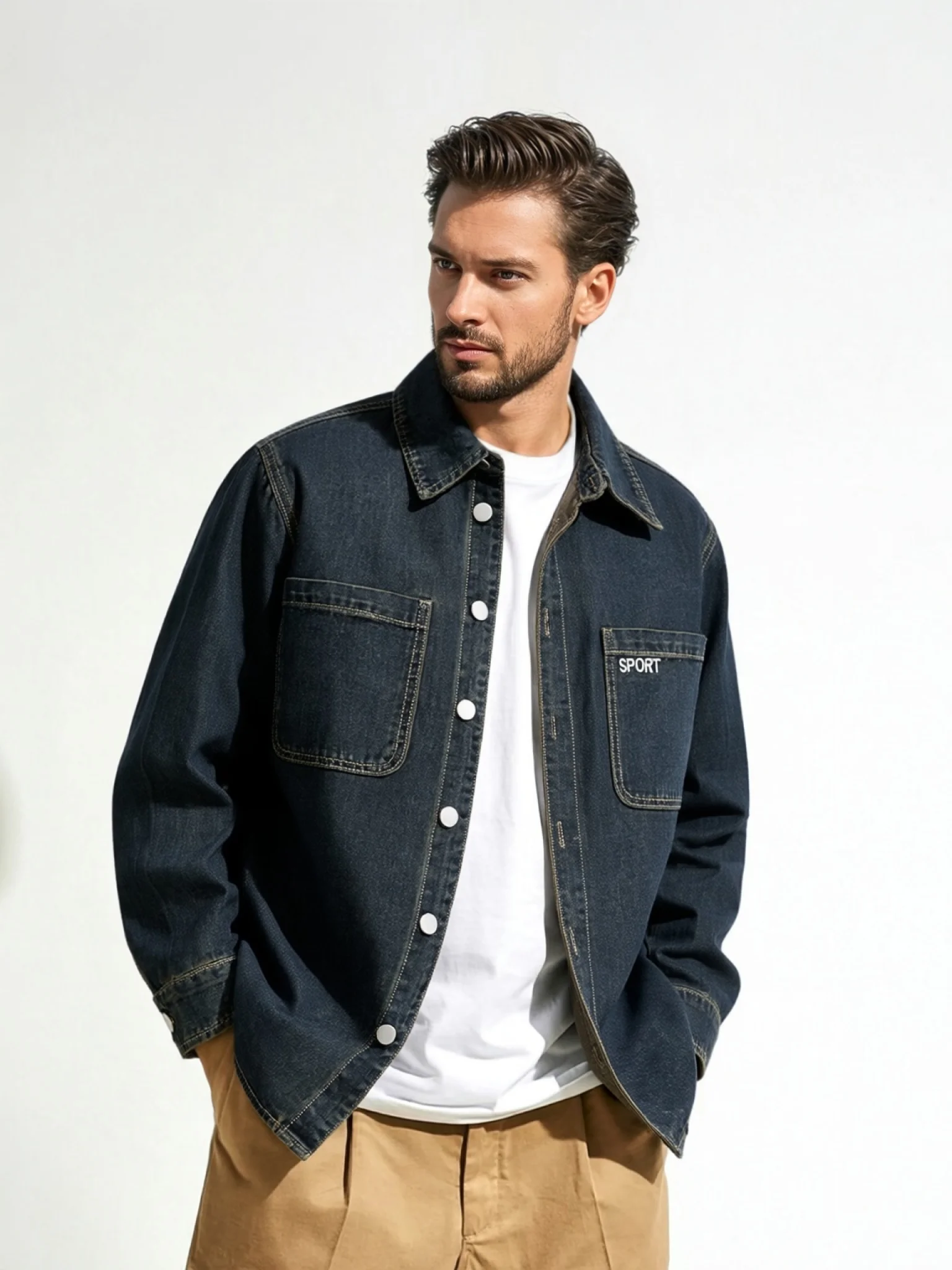 Spring and Autumn new style men's non stretch denim jacket washed vintage design versatile loose shirt style jacket