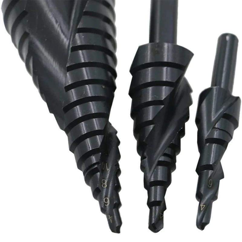 Set da 3 pezzi Set di punte per trapano a gradino in cobalto HSS da 4-32MM spirale in acciaio ad alta velocità ad azoto per apriscatole con gambo triangolare a cono metallico