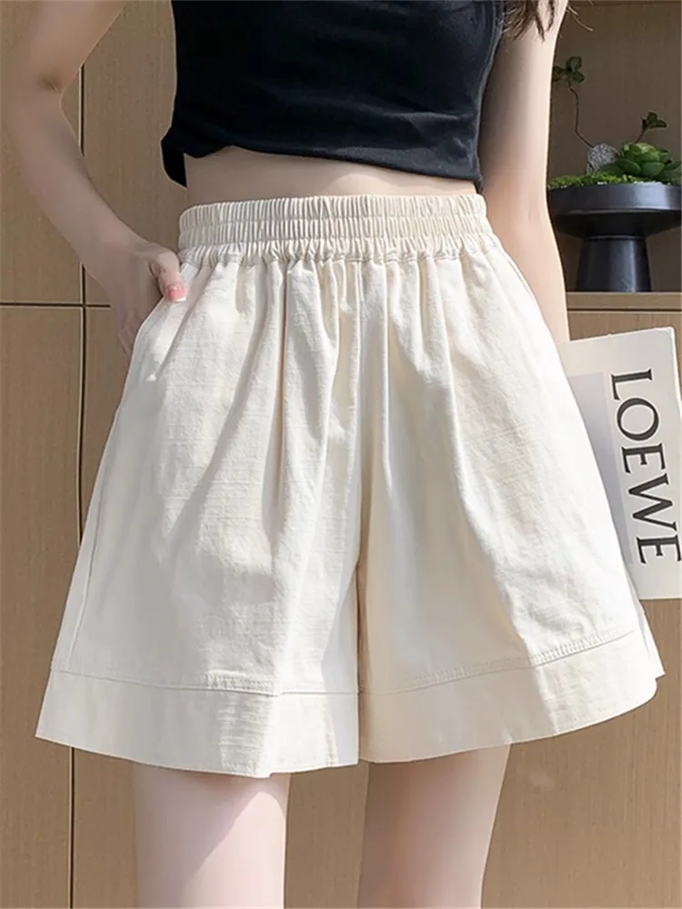 

Casual High Waist Wide Leg Cotton Shorts Women's Summer Thin Loose A-Line Sporty Pants High Waist Slimming Five-Quarter Length