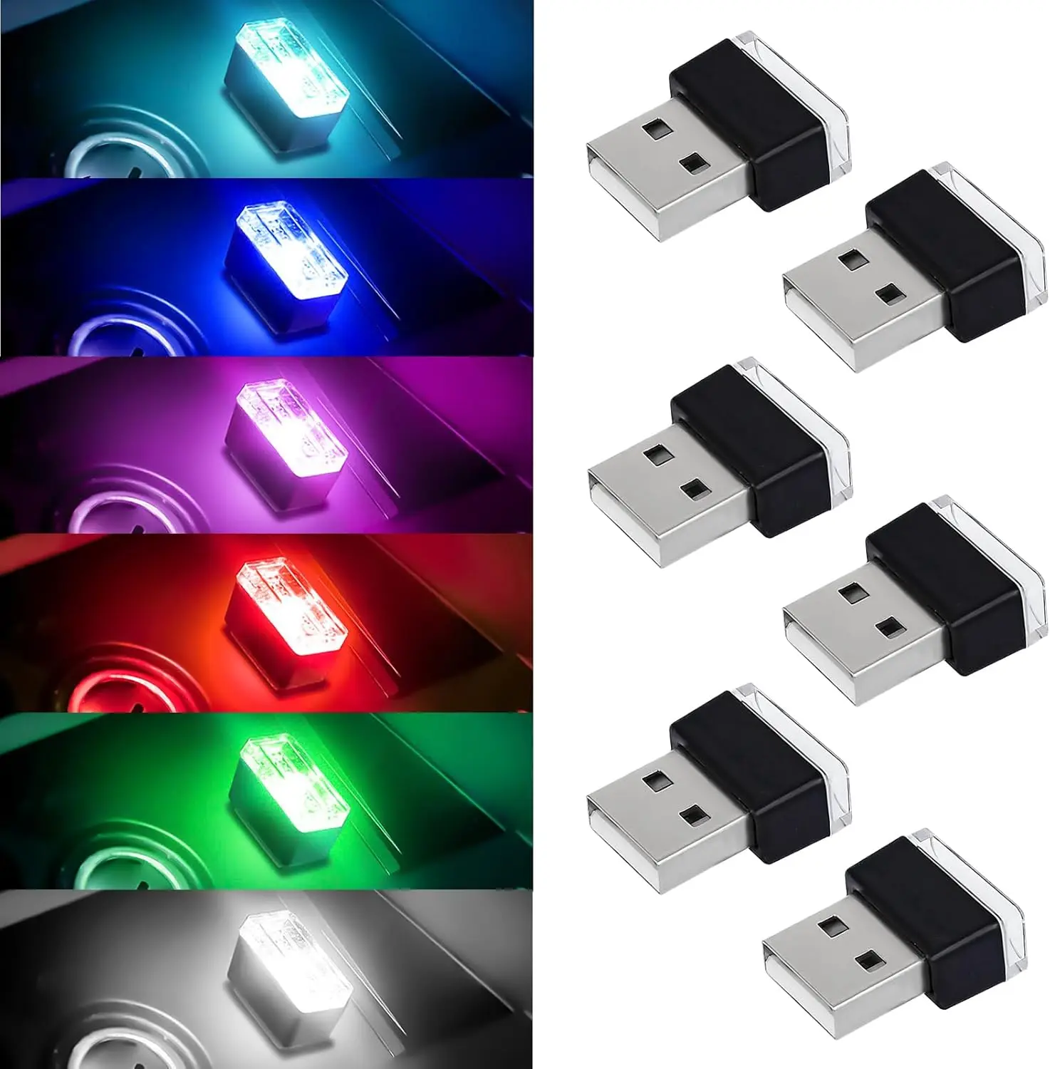 

6 PCS USB LED Car Interior Atmosphere Lamp, Portable Mini Auto Decor Night Light, Plug-in Ambient Lighting Kit, Universal Car