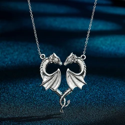 Kinitial April Mother's Day Gift Stainless Steel Dragon Necklace Heart Shape Love Symbol Pendant Jewelry Pendant Necklace
