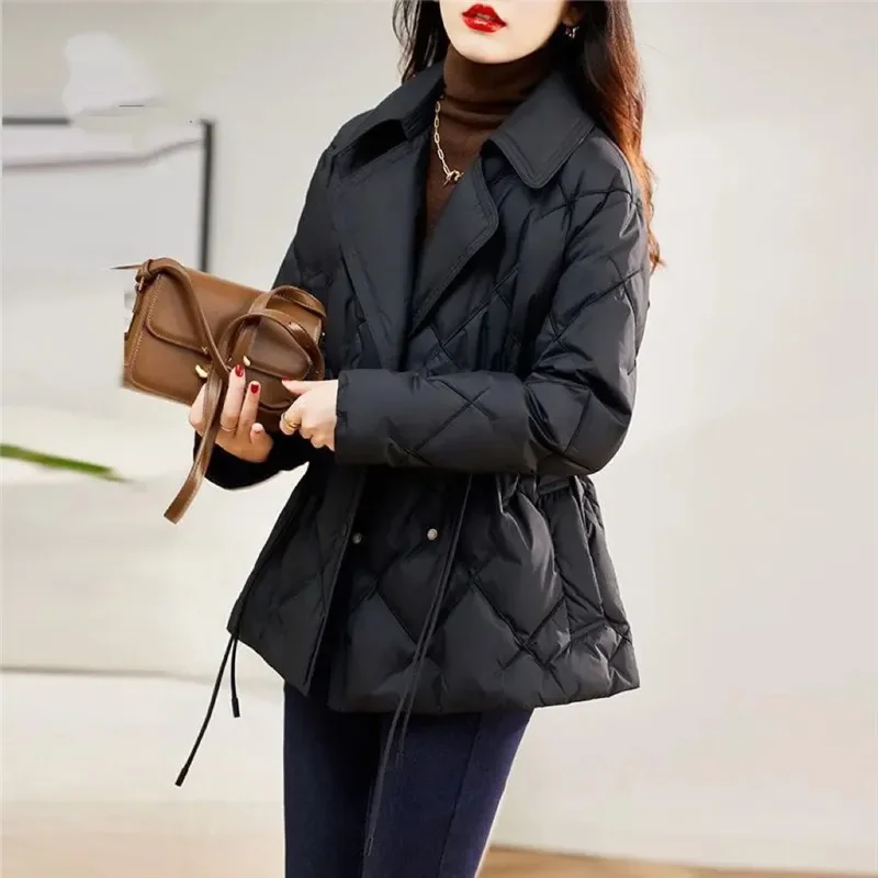 Suit Collar Light Down Cotton-padded Jacket Women's Winter 2024 New High-grade Slim Long-sleeved Short Parkas Outerwears Female