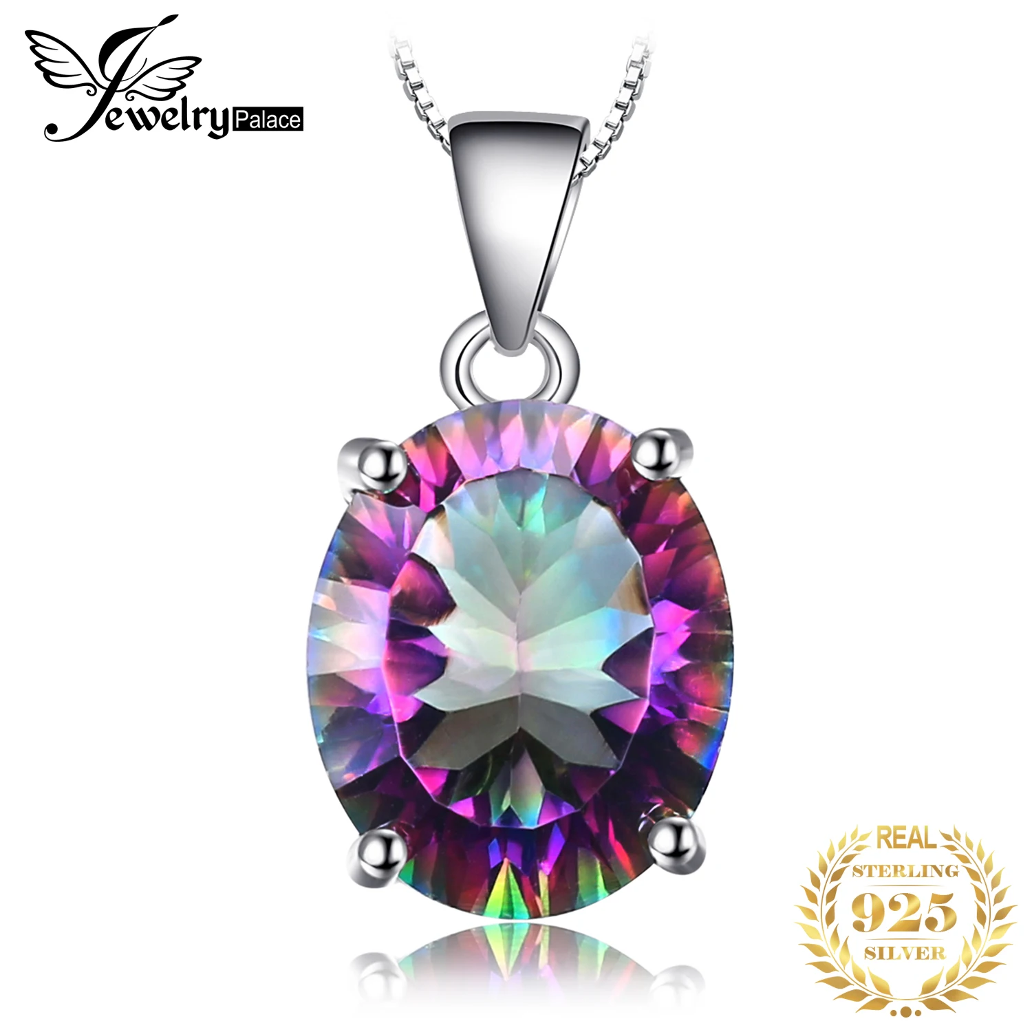 JewelryPalace Natural Multiple Cut Rainbow Fire Mystic Quartz Solid 925 Sterling Silver Naszyjnik dla kobiet bez łańcuszka