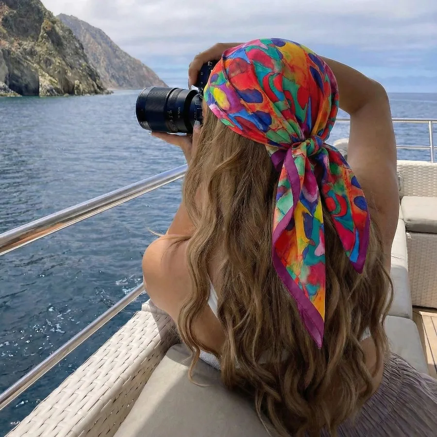 

Роскошный шелковый квадратный платок для женщин, повязка на шею, для волос, пляжный хиджаб, керчиф, повязка на голову, бандана, женский фулярд, 70 см