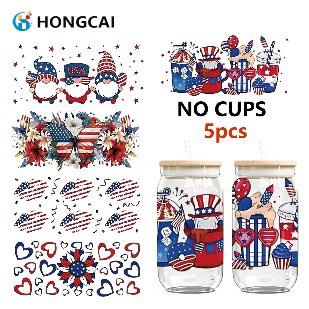 

5 pieces of Independence Day themed UV crystal sticker, waterproof and wear-resistant, for DIY transfer on glass cups.