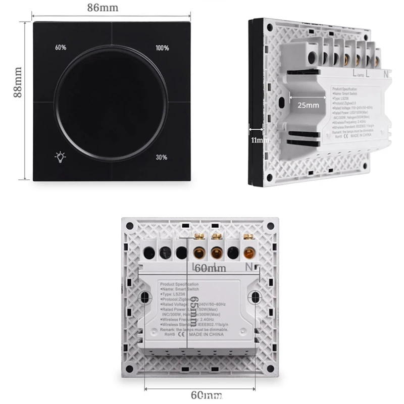 Infinite Knob Dimmer Regulator Zigbee 3.0 PC Panel Wall Light Switch 150-300W AC 110-240V Digital LCD Yandex