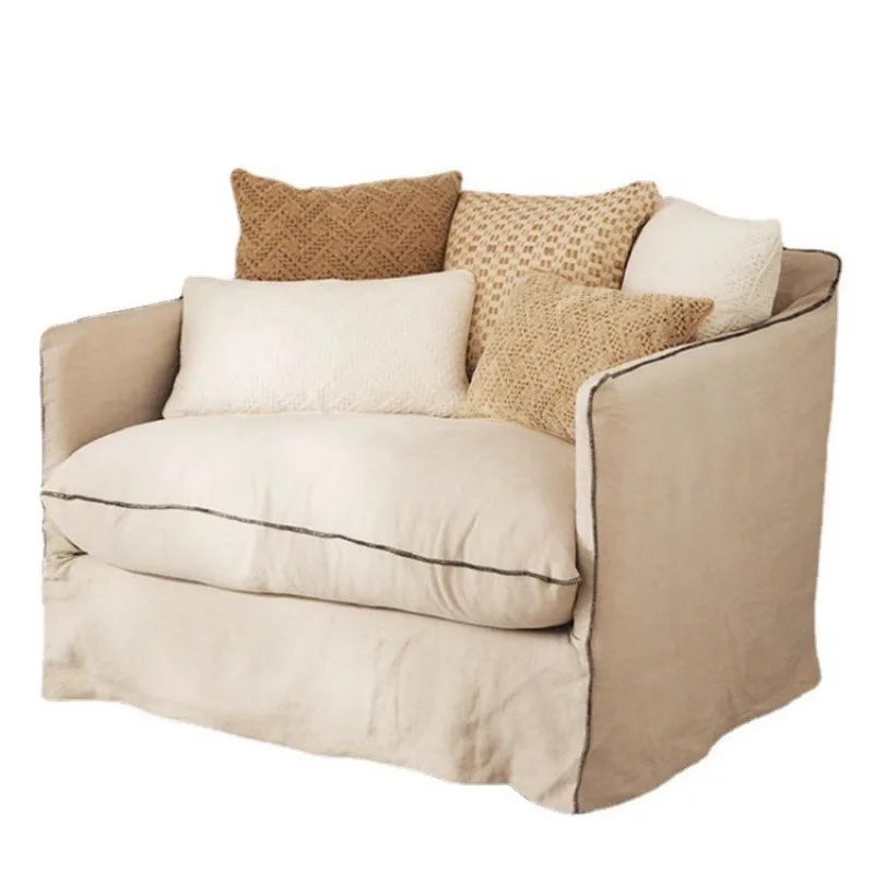 

Wabi Sand Wind Removable and Washable Down Single Sofa Lazy Wind Washed Cotton and Linen Cream Small Sofa