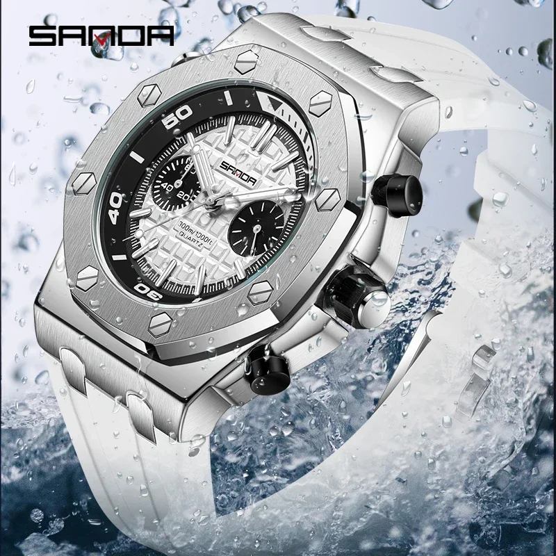 SANDA 7027 Men Date Quartz Watch Waterproof Reloj Hombre Luxury Brand Men Analog Leather Sports Watch Men Army Military Watch