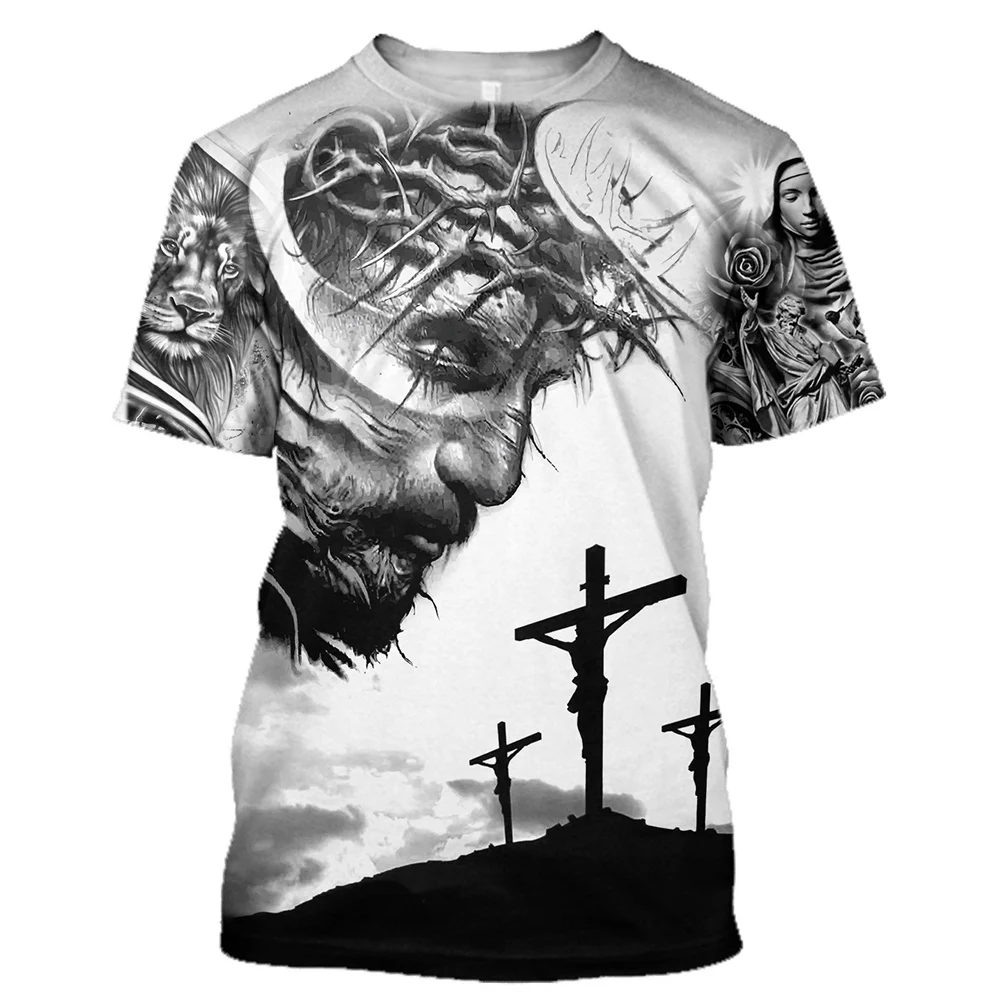 Summer Men'S 3d Printed T-Shirt Christian Catholic Jesus Easter O Collar Short Sleeve Casual Style Large Size Fashion Loose Top