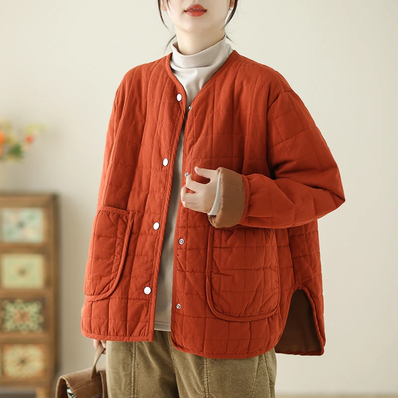 

Thiened Cotton Flax round Ne Women's Jaet Warmth Faionable Retro Cotton Clothing Coat New 2025 Winter Collection