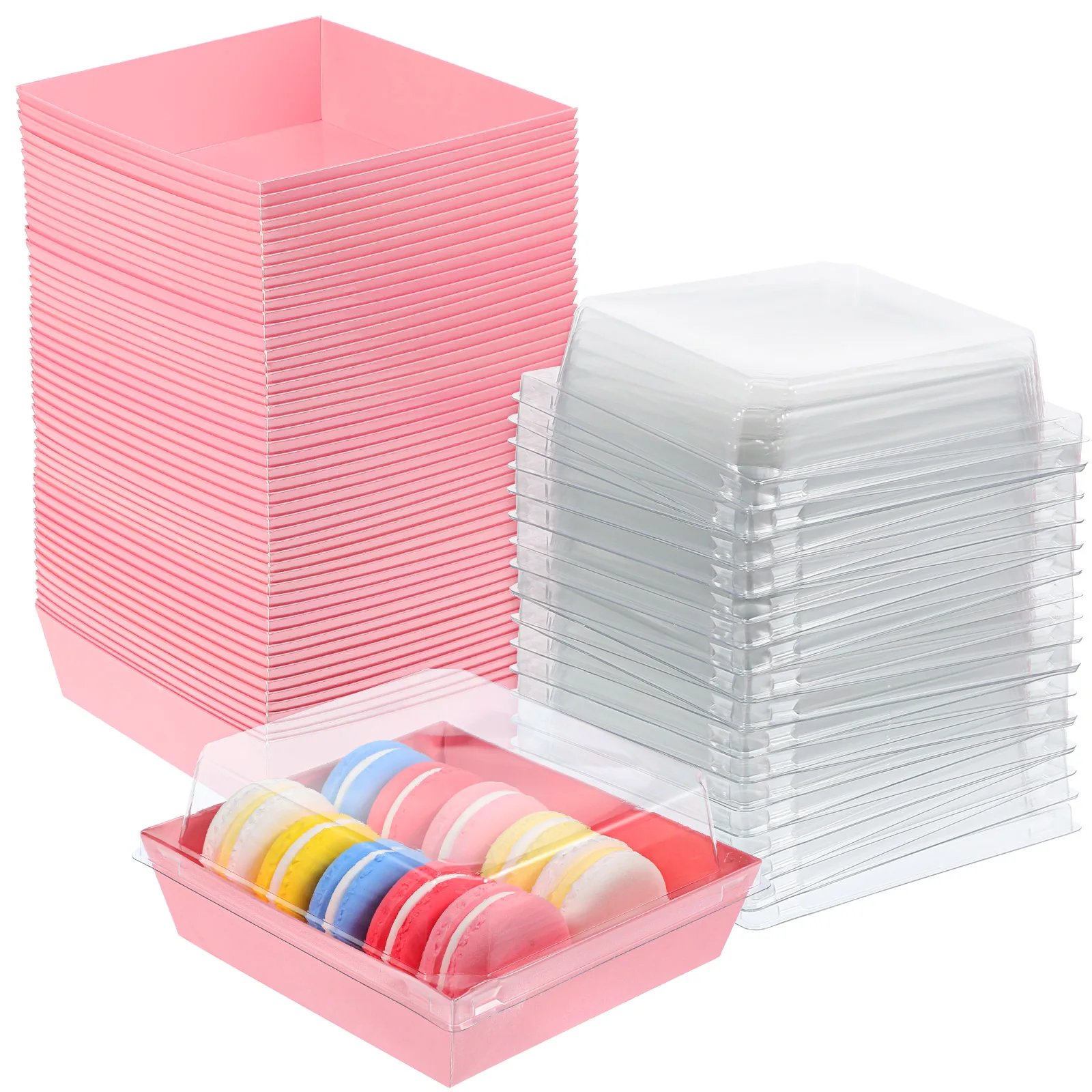 

50 Pcs Square Cake Bread Containers Plastic Dessert Dessert Cake Boxes Boxes Cookie Mini Cupcake Pastry Storage