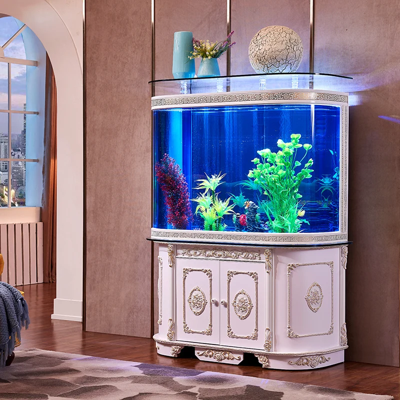 

European style double circular fish tank living room, large and medium-sized bottom filter glass for household use