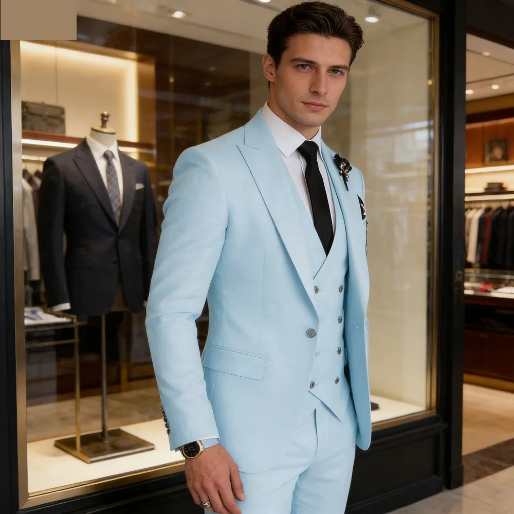 

Мужской свадебный костюм-тройка Slim Fit с пикообразными лацканами: пиджак, жилет и брюки для торжественных мероприятий и шаферов