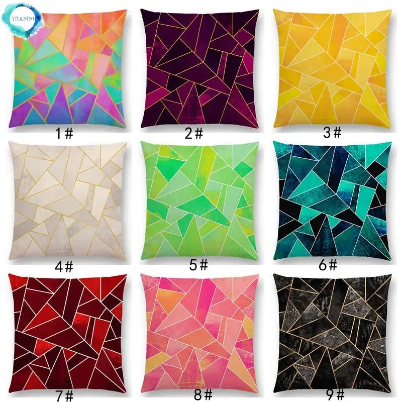 

New White Purple Black Blue Pink Colorful Abstract Geometric Triangles Gold Lines Rainbow Stones Cushion Cover Throw Pillow Case