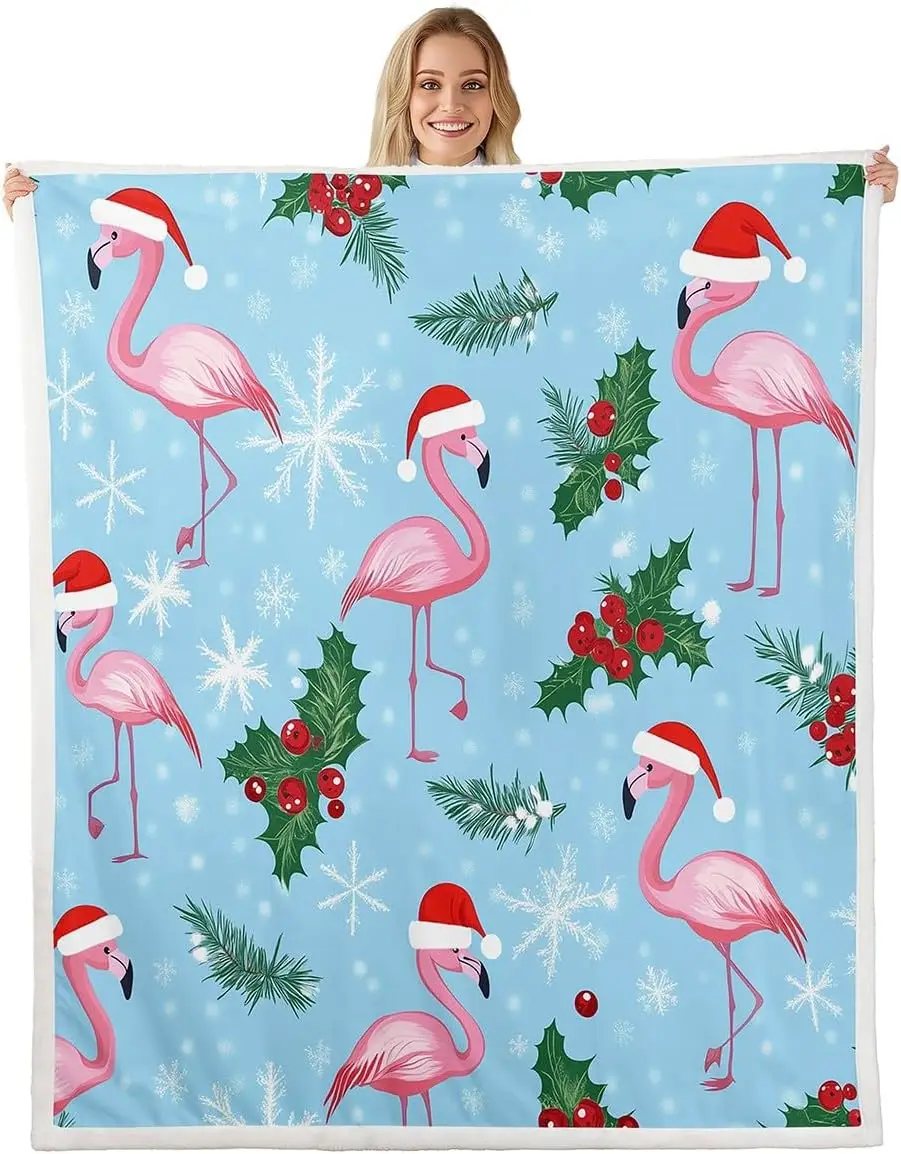 Plush Blanket Twin  Merry Christmas Fleece Throw Blanket for Bed Sofa Couch Children Tropical Animal Berry Snowflake Xmas Theme